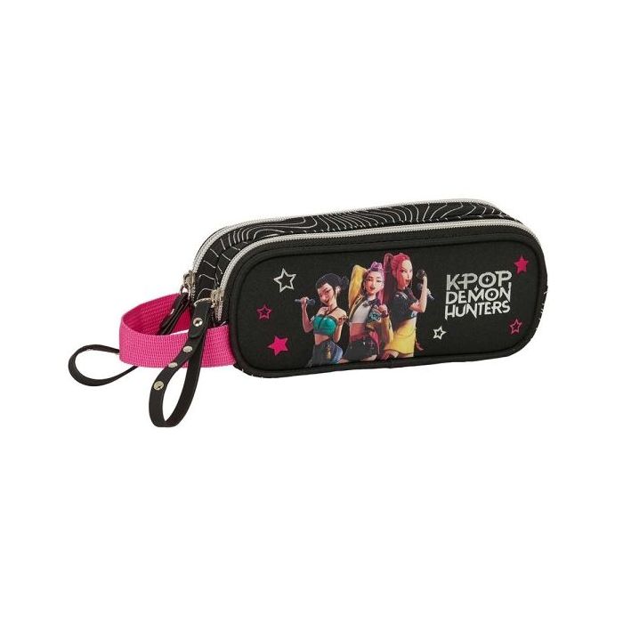 Safta K-Pop Demon Hunters Energy Portatodo - 2 Compartimentos con Cremallera - Asa Lateral - Capacidad 1L - 21x8x6cm - Color Neg