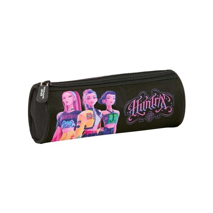 Safta K-Pop Demon Hunters Portatodo Redondo - Cremallera con Tirador - 20x7x7cm - Color Negro y Rosa