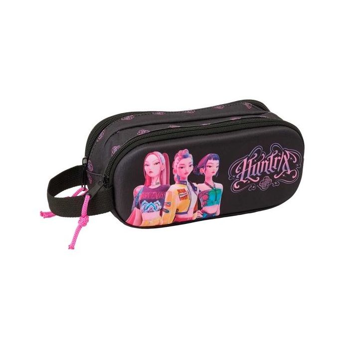 Safta K-Pop Demon Hunters Portatodo 3D - 2 Compartimentos con Cremallera - Asa Lateral - Capacidad 1L - 21x8x6cm - Color Negro