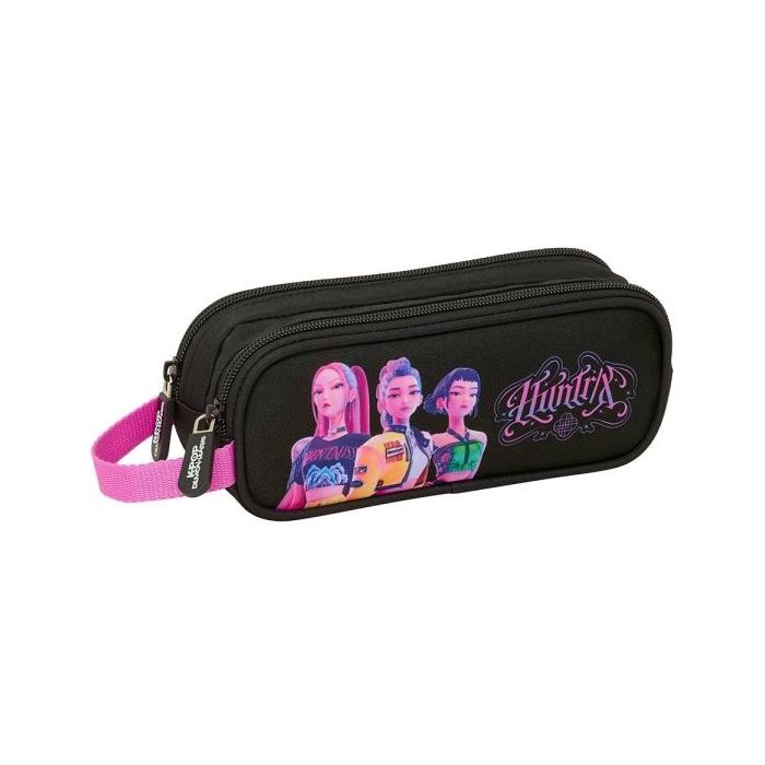 Safta K-Pop Demon Hunters Portatodo - 2 Compartimentos con Cremallera - Asa Lateral - Capacidad 1L - 21x8x6cm - Color Negro y Ro