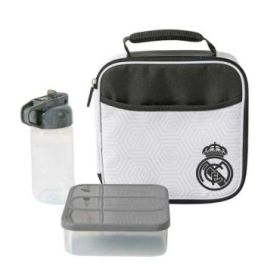 Safta Real Madrid Bolsa Isotermica Porta Alimentos - Cremallera - Incluye Recipiente de 650ml - Botella de 335ml - Bolsillo Inte