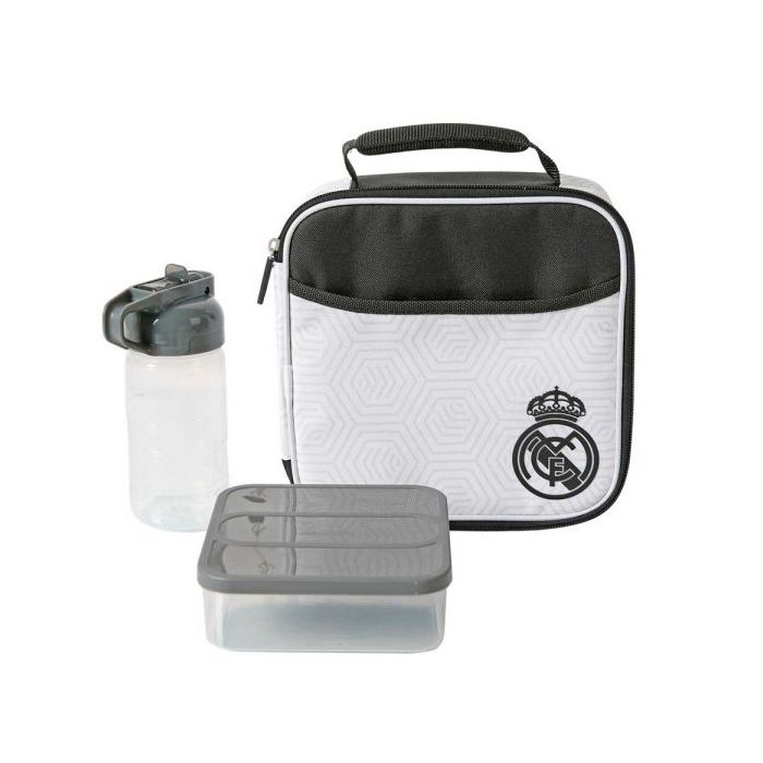 Safta Real Madrid Bolsa Isotermica Porta Alimentos - Cremallera - Incluye Recipiente de 650ml - Botella de 335ml - Bolsillo Inte