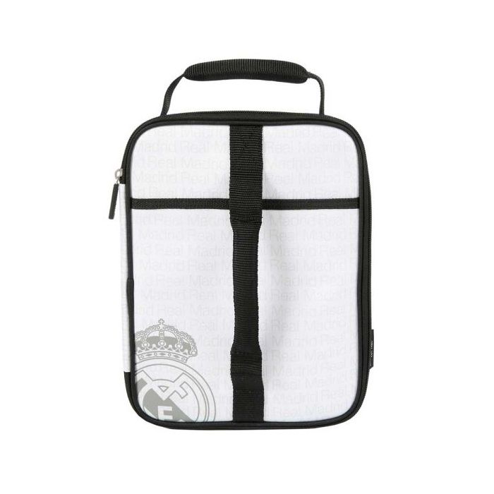 Safta Real Madrid Bolsa Isotermica Porta Alimentos - Expandible - Incluye Recipiente de 650ml - Cremallera - Asa de Mano - 20.7x