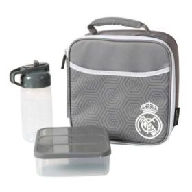 Safta Real Madrid Bolsa Isotermica Porta Alimentos - Cremallera - Incluye Recipiente de 650ml - Botella de 335ml - Bolsillo Inte