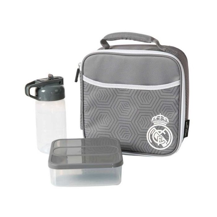 Safta Real Madrid Bolsa Isotermica Porta Alimentos - Cremallera - Incluye Recipiente de 650ml - Botella de 335ml - Bolsillo Inte