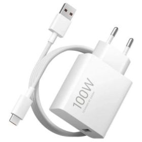 Xiaomi 100W Cargador GAN de Pared para Smartphone USB-A 100W + Cable - Identificacion Inteligente de Dispositivos - Color Blanco