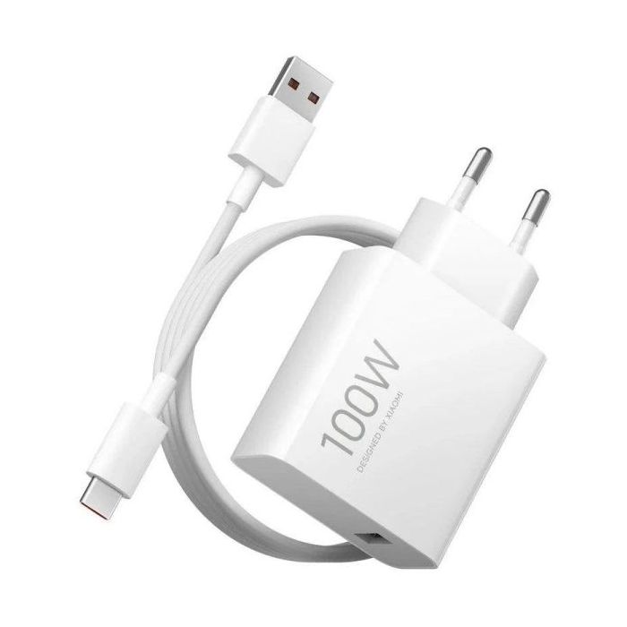 Xiaomi 100W Cargador GAN de Pared para Smartphone USB-A 100W + Cable - Identificacion Inteligente de Dispositivos - Color Blanco