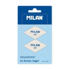 Milan 230 Pack de 2 Gomas de Borrar Romboides - Miga de Pan - Suave Caucho Sintetico - Color Blanco