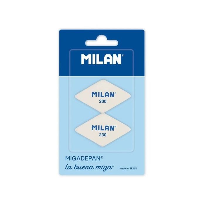 Milan 230 Pack de 2 Gomas de Borrar Romboides - Miga de Pan - Suave Caucho Sintetico - Color Blanco