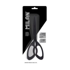 Milan Shadow Tijeras de Oficina de 20cm - Mango Ergonomico - Hoja de Acero Inoxidable - Color Negro