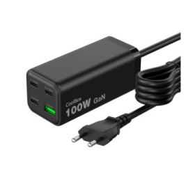 CoolBox Cargador GAN 100W Chargemaster 4 PRO - 3xUSB-C - 1xUSB-A - Carga Rapida 3.0- Power Delivery - Cable 1.5 Metros - Color N