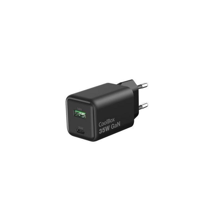 CoolBox Cargador GAN 35W - 1xUSB-C - 1xUSB-A - Carga Rapida 3.0 - Power Delivery - Color Negro