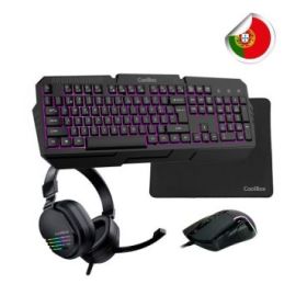 Coolbox Pack Gaming XWING 2 4 en 1 Portugues- Teclado RGB - Raton 7200 DPI - Auriculares RGB USB - Alfombrilla  Antideslizante -