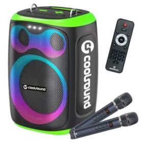 Coolsound Blast Altavoz Karaoke - 8  - 60W RMS - Iluminacion RGB - Bluetooth, USB, Tarjeta TF y Auxiliar - 2 Microfonos Inalambr