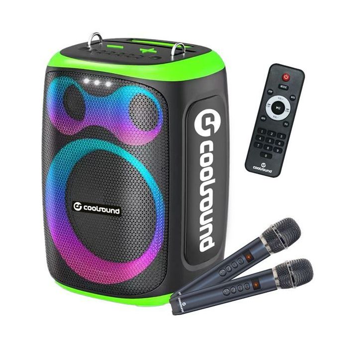 Coolsound Blast Altavoz Karaoke - 8  - 60W RMS - Iluminacion RGB - Bluetooth, USB, Tarjeta TF y Auxiliar - 2 Microfonos Inalambr