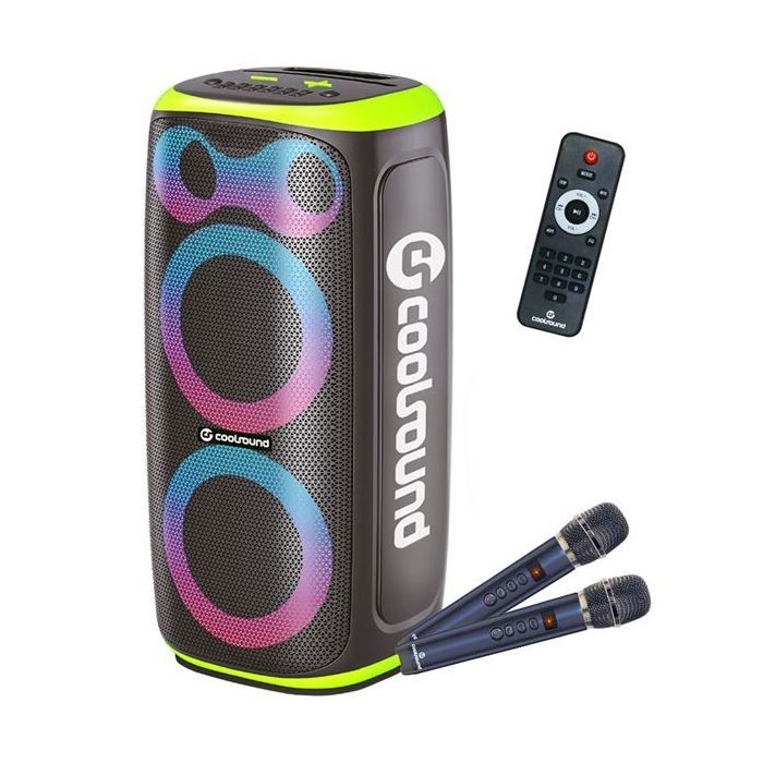 Coolsound Blast Pump Altavoz Karaoke - 2x 6.5  - 60W RMS - Iluminacion RGB - Bluetooth, USB, Tarjeta TF y Auxiliar - 2 Microfono