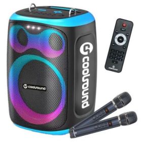 Coolsound Blast Altavoz Karaoke - 8  - 60W RMS - Iluminacion RGB - Bluetooth, USB, Tarjeta TF y Auxiliar - 2 Microfonos Inalambr