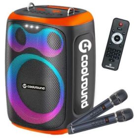 Coolsound Blast Altavoz Karaoke - 8  - 60W RMS - Iluminacion RGB - Bluetooth, USB, Tarjeta TF y Auxiliar - 2 Microfonos Inalambr