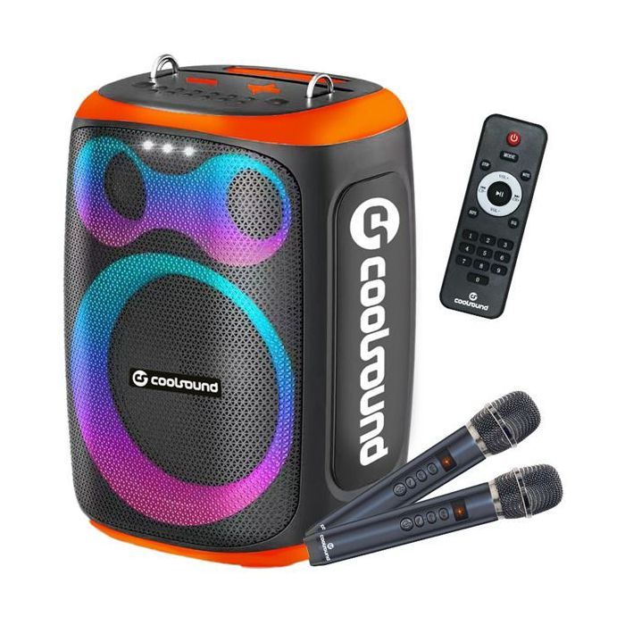 Coolsound Blast Altavoz Karaoke - 8  - 60W RMS - Iluminacion RGB - Bluetooth, USB, Tarjeta TF y Auxiliar - 2 Microfonos Inalambr