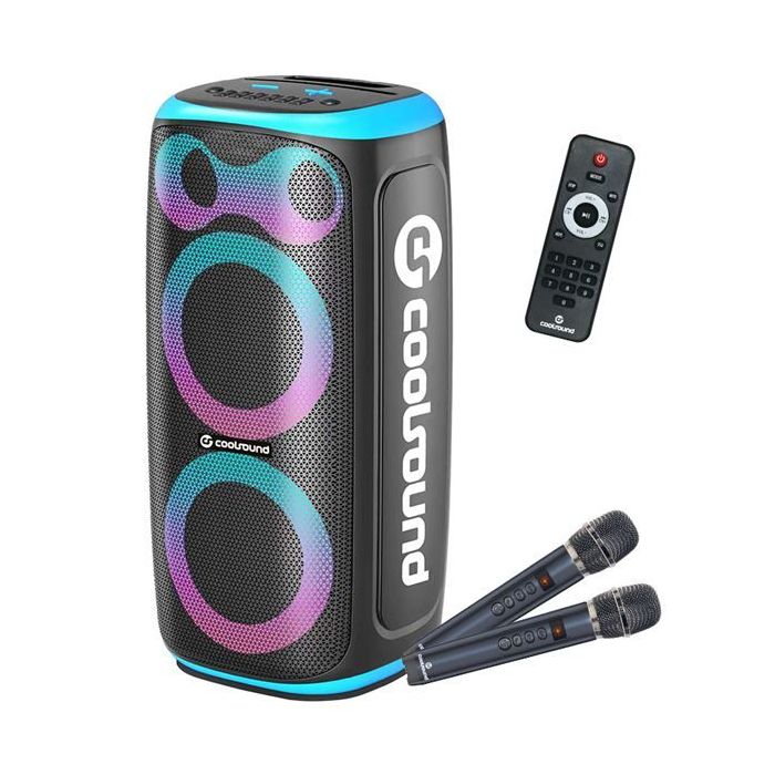Coolsound Blast Pump Altavoz Karaoke - 2x 6.5  - 60W RMS - Iluminacion RGB - Bluetooth, USB, Tarjeta TF y Auxiliar - 2 Microfono