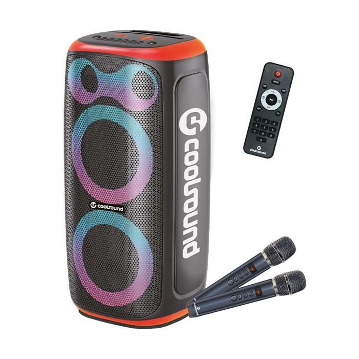 Coolsound Blast Pump Altavoz Karaoke - 2x 6.5  - 60W RMS - Iluminacion RGB - Bluetooth, USB, Tarjeta TF y Auxiliar - 2 Microfono
