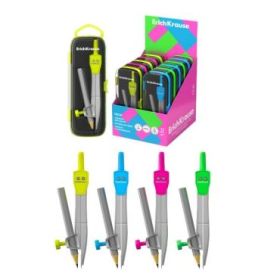 ErichKrause Neon Expositor con 12 Compases con Lapiz - Cuerpo Metalico - 123mm de Longitud - Radio Maximo de 185mm - Colores Sur