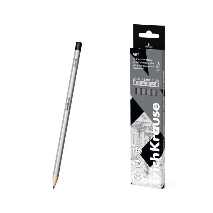 ErichKrause Art Pack de 6 Lapices de Grafito - Durezas Surtidas 2H-4B - Cuerpo Hexagonal - Facil Afilado - Agarre Ergonomico - C