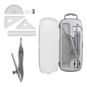 ErichKrause Classic Pack Escolar de Dibujo - Compas - Regla de 15cm - Escuadra - Cartabon - Transportador de Angulos - Goma de B