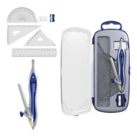 ErichKrause Classic Pack Escolar de Dibujo - Compas - Regla de 15cm - Escuadra - Cartabon - Transportador de Angulos - Goma de B
