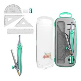 ErichKrause Pastel Bloom Pack Escolar de Dibujo - Compas - Regla de 15cm - Escuadra - Cartabon - Transportador de Angulos - Goma