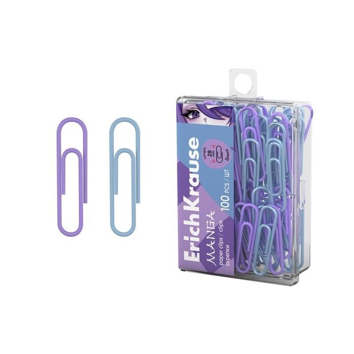 ErichKrause Manga Pack de 100 Clips Recubiertos - 28mm - Caja de Plastico - Colores Surtidos