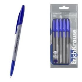 ErichKrause Slender Stick Grey Pack de 8 Boligrafos con Capuchon - Punta de Aguja 0.7mm - Cuerpo Opaco Gris - Trazo 0.26mm - Tin