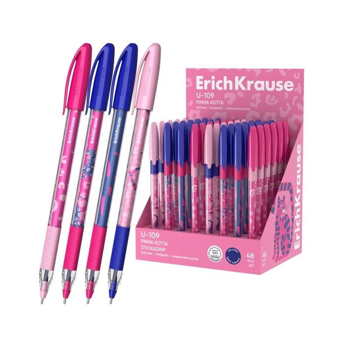 ErichKrause U-109 Stick and Grip Pinna Kotta Expositor con 48 Boligrafos con Capuchon - Modelos Surtidos - Trazo 0.3mm - Zona de