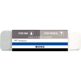 Tombow Mono Sand and Rubber Goma de Borrar para Tinta y Lapiz - 13g - Forma Biselada - Funda de Papel - Color Blanco y Gris