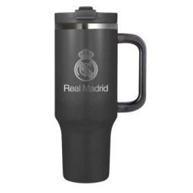 Safta Real Madrid Vaso con Asa Termico - Capacidad 1.2L - Pajita con Varilla de Limpieza - Revestimiento Interior de Cobre - Tap