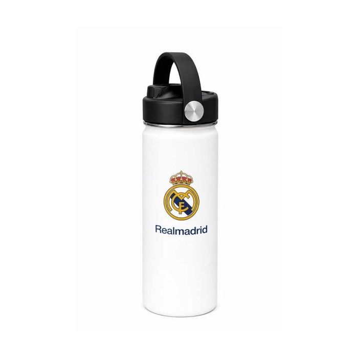 Safta Real Madrid Botella Isotermica - Capacidad 530ml - Pajita Interior - Revestimiento Interior de Cobre - Tapa Antifugas - 12