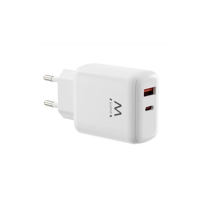 Ewent EW1329 Cargador GaN 45W - 1xUSB-C PD3.0 QC3.0 - 1xUSB-A QC3.0 - Color Blanco