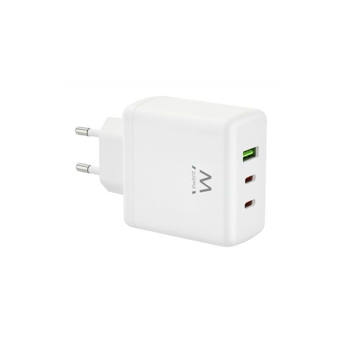 Ewent EW1329 Cargador GaN 65W - 2xUSB-C PD3.0 - 1xUSB-A QC3.0 - Color Blanco
