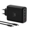 Ewent EW1337 Cargador GAN 140W - 3xUSB-C PD3.1, QC5.0 - 1xUSB-A QC3.0 - Cable 2 Metros - Color Negro