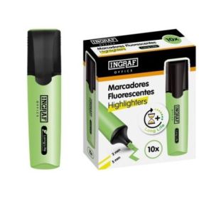 Ingraf Long-Life Marcador Fluorescente - Punta Biselada - Trazo 2-5mm - Tinta Base de Agua - Color Verde