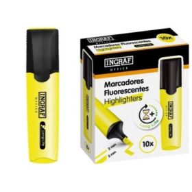 Ingraf Long-Life Marcador Fluorescente - Punta Biselada - Trazo 2-5mm - Tinta Base de Agua - Color Amarillo