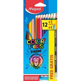 Maped Color´Peps Strong Pack de 12 Lapices Triangulares de Colores + 1 Lapiz de Grafito con Goma + Sacapuntas - Sin Madera - Min