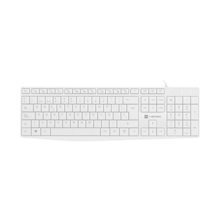 Natec Nautilus Teclado  Multimedia USB - 106 Teclas Membrana - Resistente a Salpicaduras - Color Blanco