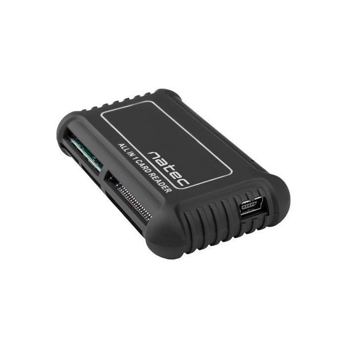 Natec Beetle Lector de Tarjetas All in One - SD/MMC (7 en 1), MS (3 en 1), MicroSD/T-Flash, M2, xD y CF - Recubrimiento de Goma