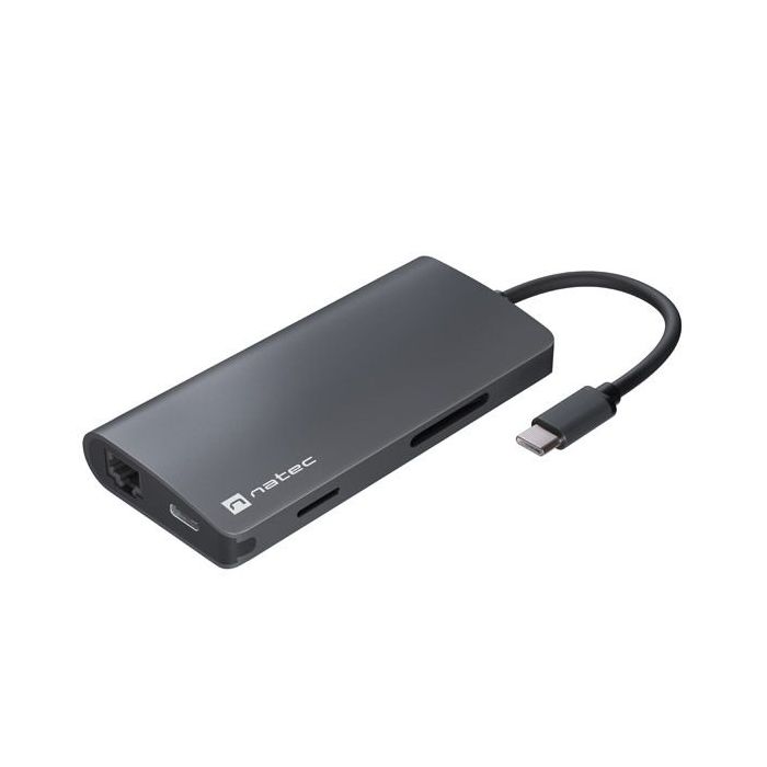 Natec Fowler 2 Adaptador Multipuerto 8en1 - USB-C a USB 3.0, HDMI 4K, RJ45, SD, MICRO-SD - Color Gris