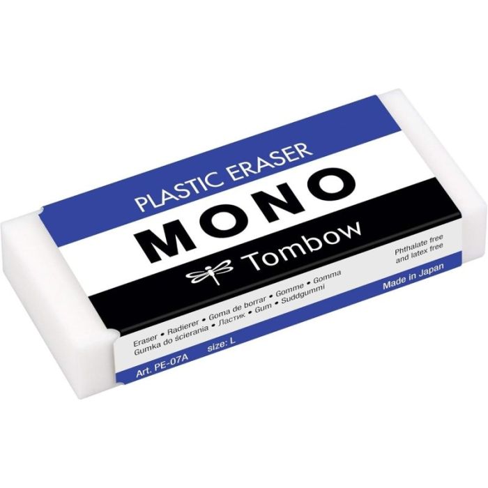 Tombow Mono Goma de Borrar Blanda - 38g - Formato L - PVC Libre de Ftalatos y Latex - Funda de Papel - Color Blanco