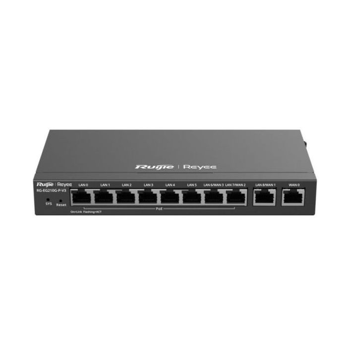 Ruijie RG-EG210G-P-V3 Router Gestionado - 10 Puertos - 8x PoE 110W - Soporta hasta 4 Enlaces WAN - 600Mbps - Capacidad hasta 200