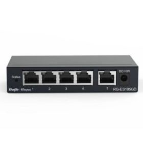 Ruijie RG-ES105GD Switch No Gestionado - 5 Puertos - Velocidad hasta 1Gbps - Carcasa en Acero - Color Negro