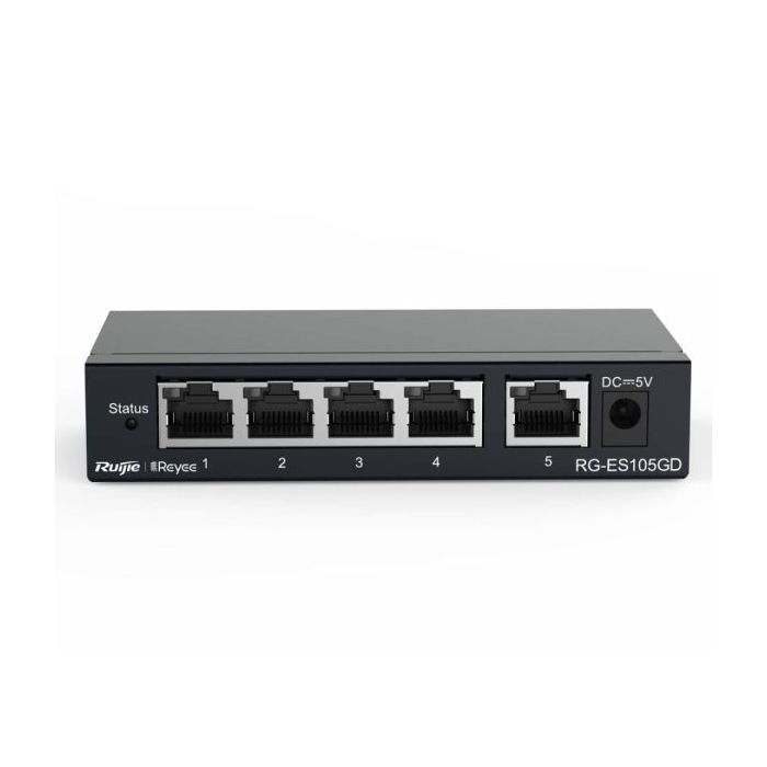 Ruijie RG-ES105GD Switch No Gestionado - 5 Puertos - Velocidad hasta 1Gbps - Carcasa en Acero - Color Negro