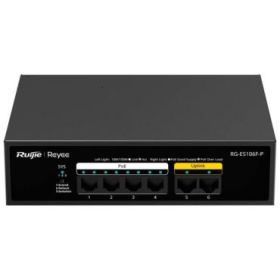 Ruijie RG-ES106F-P Switch - 6 Puertos - Velocidad hasta 100Mbps - PoE/PoE+ hasta 54W - Carcasa de Acero - Color Negro